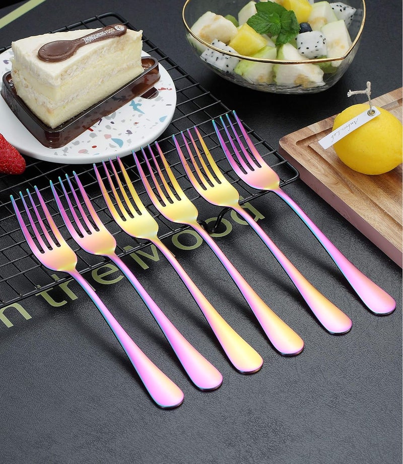 Kyraton Rainbow Dinner Fork 6 Pieces, Stainless Steel 8.17 Inch Forks Colorful Titanium Plating Silverware, Mutil-Color Forks Set of 6 - Image 3