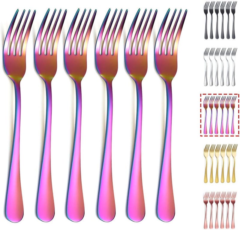 Kyraton Rainbow Dinner Fork 6 Pieces, Stainless Steel 8.17 Inch Forks Colorful Titanium Plating Silverware, Mutil-Color Forks Set of 6 - Image 1