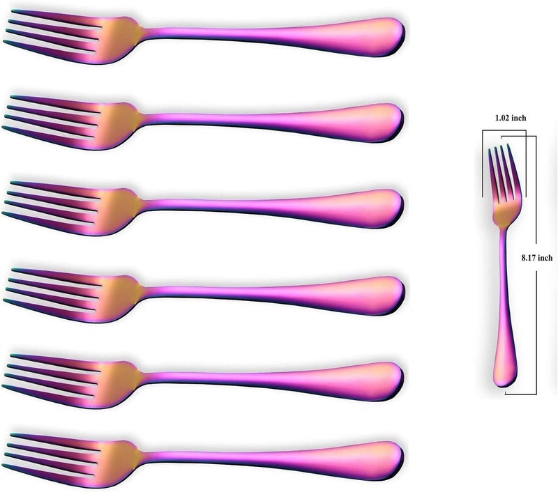 Kyraton Rainbow Dinner Fork 6 Pieces, Stainless Steel 8.17 Inch Forks Colorful Titanium Plating Silverware, Mutil-Color Forks Set of 6 - Image 2