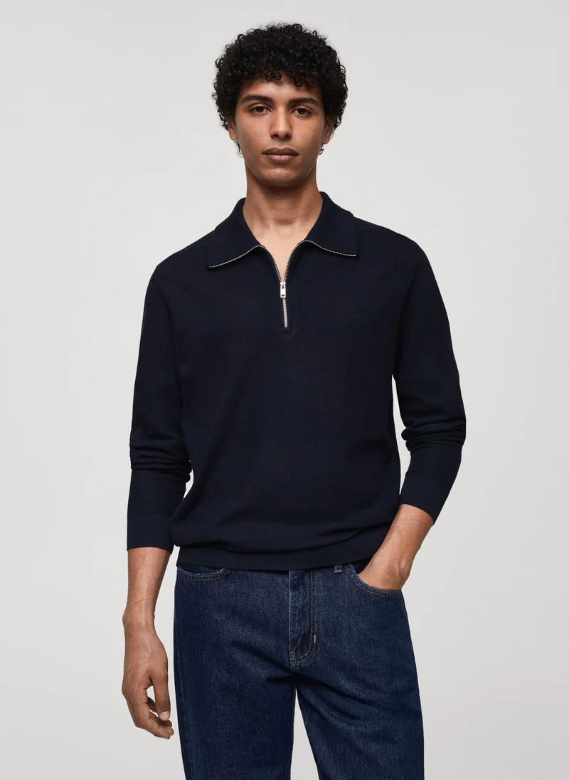 مانجو مان Tenp Polo Collar Half Zip Through Sweater