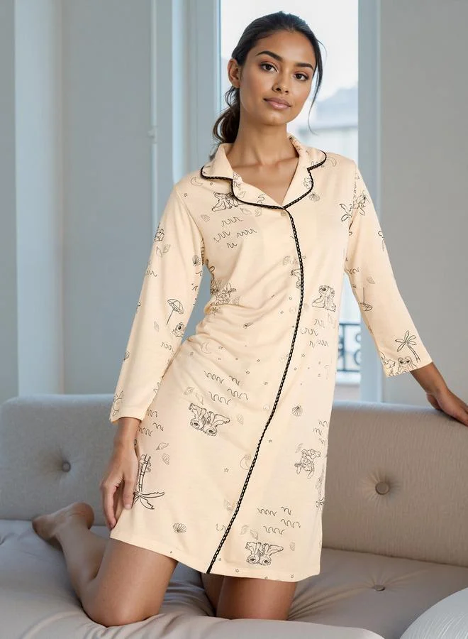 Splash FAV All-Over Print Sleepshirt With Notch Collar