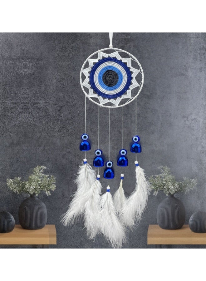 OASIS-TH Blue Evil Eye Dream Catcher Hanging Ornament Home Wind Chimes Hanging Charm Ornament Turkish Blue Eyes Amulet Wall Pendant Craft Size:15x45CM - Image 1
