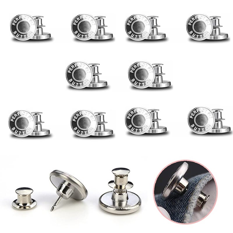 10 Pcs Replacement Metal Buttons Adjustable and Detachable 17mm For Jeans Jackets Clothes DIY Crafts Clothing Repair