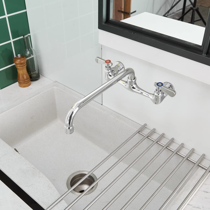 BWE المطبخ التجاري صنبور المطبخ بالوعة صنبور 8 بوصة مركز مع 8 "" دوار صنبور 2 مقابض باكسبلاش بالوعة الحنفي - Image 5