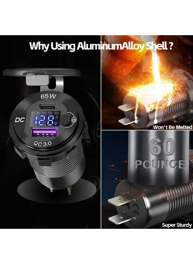 65W PD 18W QC Car USB Charger Socket Red Light With 23.62inch Wire And Fuse - Image 5