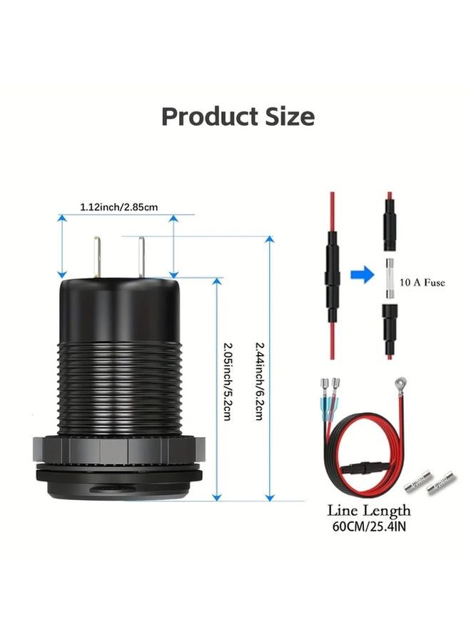 65W PD 18W QC Car USB Charger Socket Red Light With 23.62inch Wire And Fuse - Image 4
