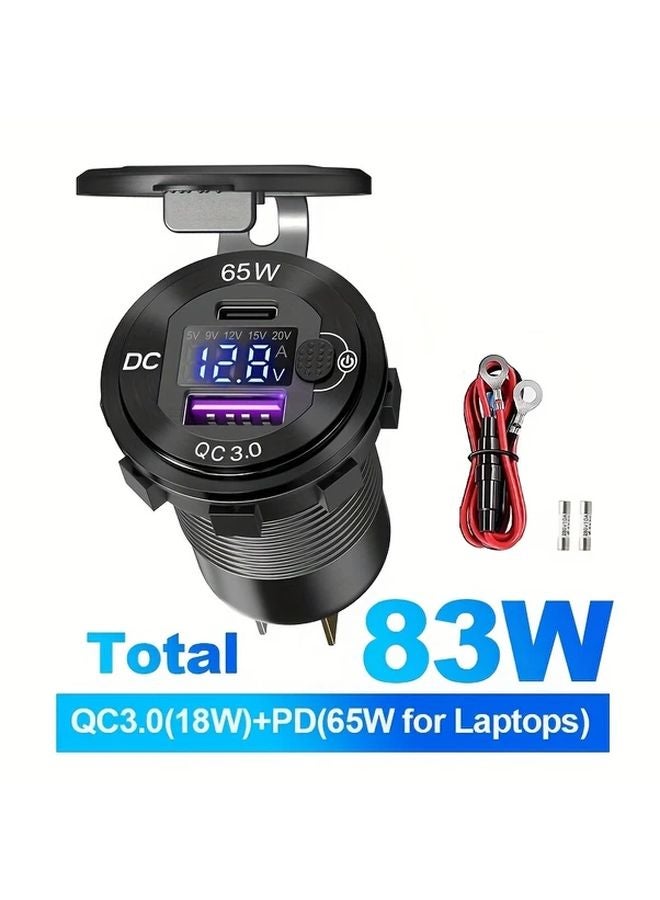 65W PD 18W QC Car USB Charger Socket Red Light With 23.62inch Wire And Fuse - Image 2