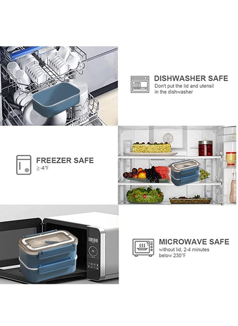 General Stainless Steel Lunch Box Insulated Bento Box Multifunctional Containers Food Containers with 2 Compartments,Tableware, Nylon insulation bag (1.6L Blue)  - Image 4