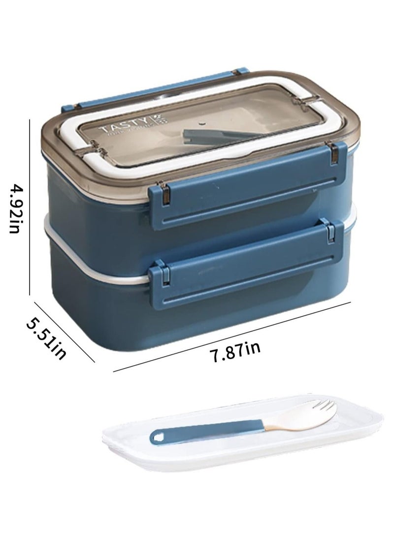 General Stainless Steel Lunch Box Insulated Bento Box Multifunctional Containers Food Containers with 2 Compartments,Tableware, Nylon insulation bag (1.6L Blue)  - Image 2