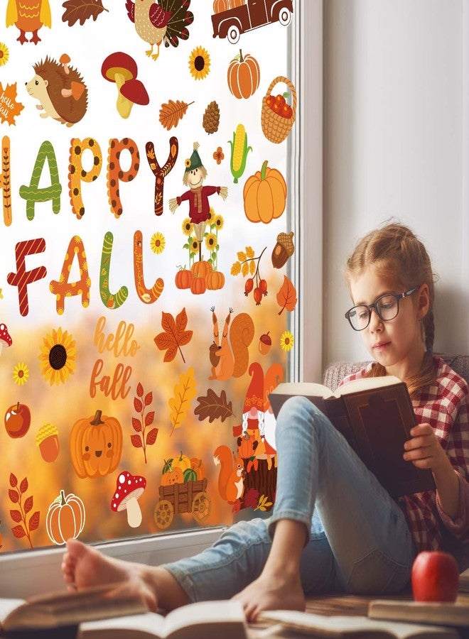 Whaline 9 Sheets Happy Fall Window Clings Autumn Cute Cartoon Window Stickers Thanksgiving Static Reusable Window Decals for Harvest Party Home Classroom Office Decor Supplies - Image 5