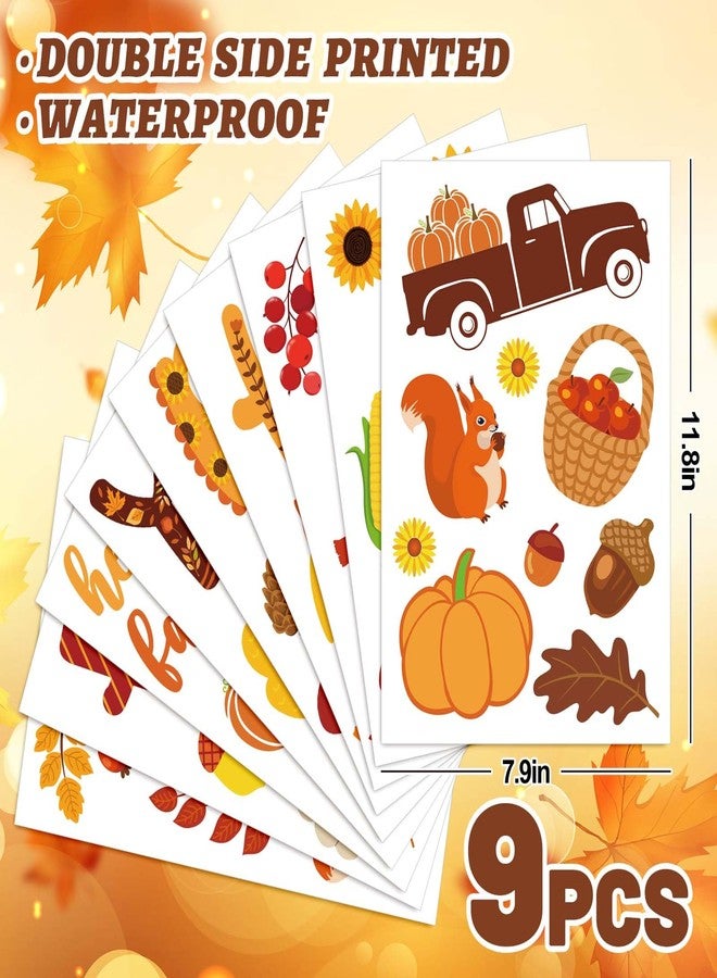 Whaline 9 Sheets Happy Fall Window Clings Autumn Cute Cartoon Window Stickers Thanksgiving Static Reusable Window Decals for Harvest Party Home Classroom Office Decor Supplies - Image 2
