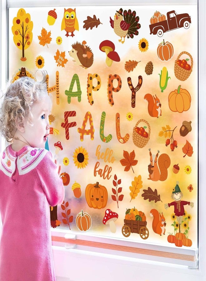 Whaline 9 Sheets Happy Fall Window Clings Autumn Cute Cartoon Window Stickers Thanksgiving Static Reusable Window Decals for Harvest Party Home Classroom Office Decor Supplies - Image 4