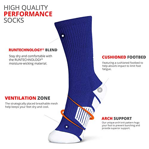 ChalkTalkSPORTS Athletic Half Cushioned Crew Socks | Basketball Player Design | Royal Blue/White - Image 3