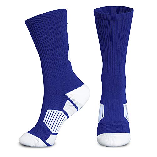 ChalkTalkSPORTS Athletic Half Cushioned Crew Socks | Basketball Player Design | Royal Blue/White - Image 2