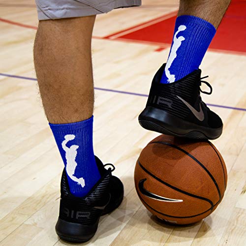 ChalkTalkSPORTS Athletic Half Cushioned Crew Socks | Basketball Player Design | Royal Blue/White - Image 4