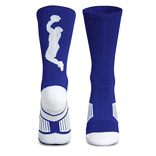 ChalkTalkSPORTS Athletic Half Cushioned Crew Socks | Basketball Player Design | Royal Blue/White - Image 1