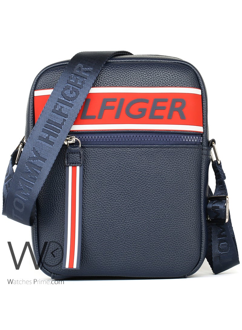 Tommy Hilfiger Denim Navy Blue Leather Hilfiger Crossbody Messenger Shoulder Bag For Men - Image 1