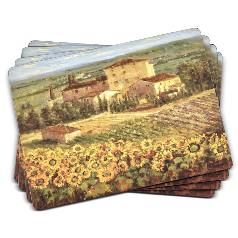 Pimpernel Tuscany Placemats  Set of 4 Rectangular Cork Backed Dining Mats with Italian Countryside Design  Heat  Stain Resistant Table Mats for Indoor or Outdoor Meals  Rustic Decor Accents