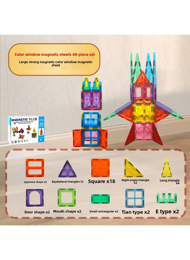 Color Window Magnetic Piece Magnetic Building Blocks Early Education Variety Educational Pipe Ball Building Blocks Set Track Magnetic Piece-Specifications:48 Pieces Of Strong Magnetic Export Color Box  - Image 1