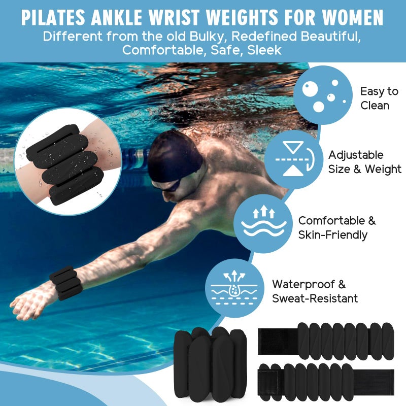 Gallia Wrist Weights, 2Pack Wearable Wrist Ankle Weights for Women and Men, Adjustable Silicone Arm and Leg Wrist Bracelets for Walking, Yoga, Pilates and Gym, 2lb (Black) - Image 4