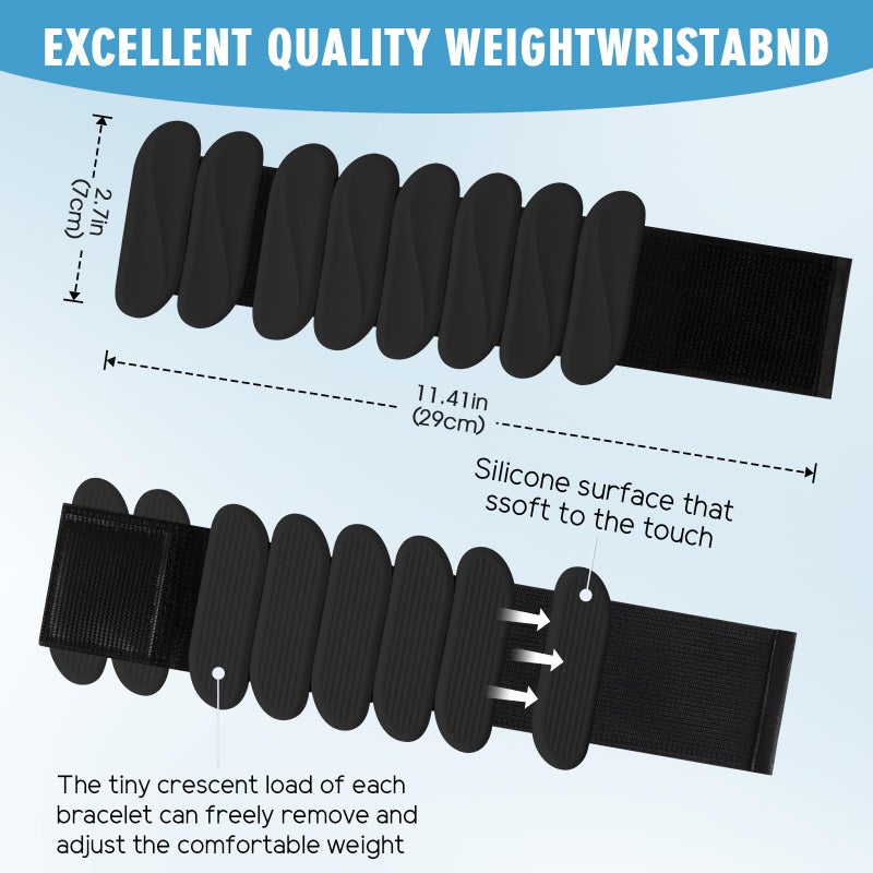 Gallia Wrist Weights, 2Pack Wearable Wrist Ankle Weights for Women and Men, Adjustable Silicone Arm and Leg Wrist Bracelets for Walking, Yoga, Pilates and Gym, 2lb (Black) - Image 2