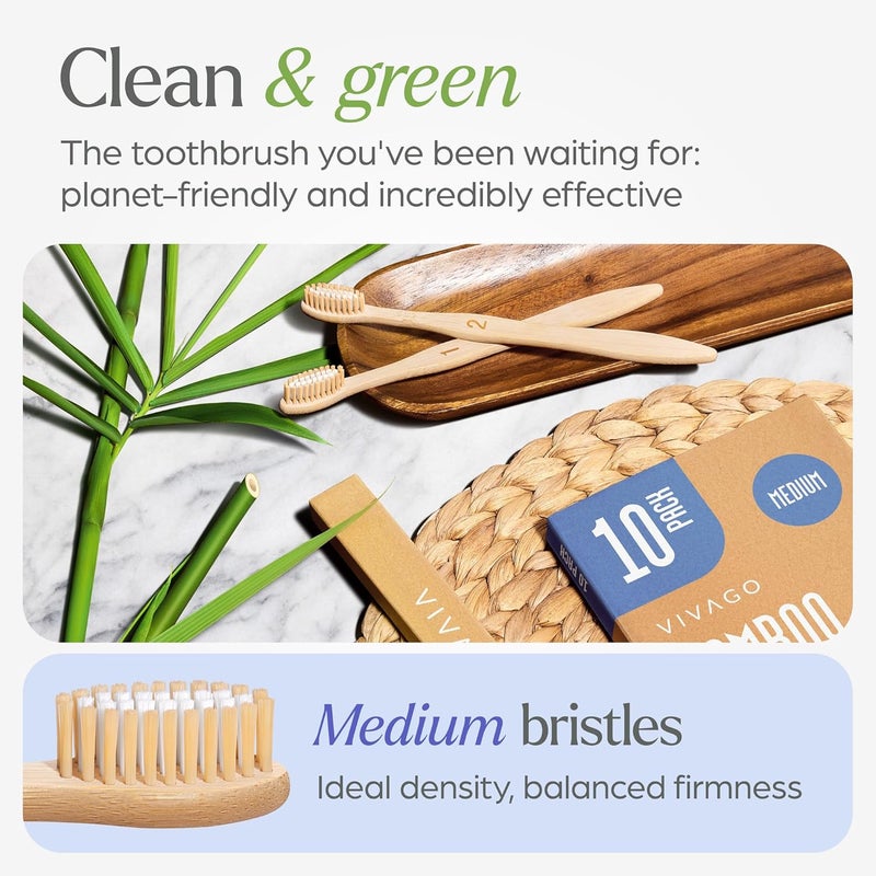 VIVAGO Eco-Friendly Bamboo Toothbrushes - 10 Pack - Image 2