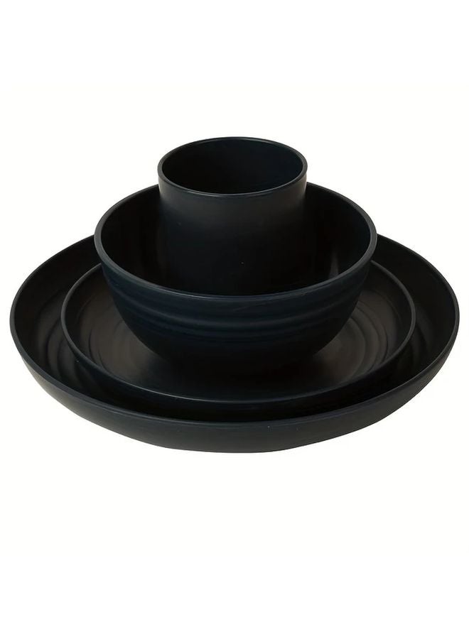 مجموعة أدوات طعام سوداء من 4 قطع: صحنان، وعاء، كوب، آمن للاستخدام في الميكروويف وغسالة الصحون - Image 1