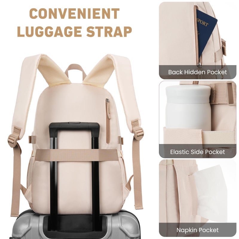 WINDARS Backpack for School Girls, Cute High School Backpacks for Teens Women Student Large Bookbag 15.6 Inch Laptop Bag with USB Charger Port for College Work Travel Trip (Khaki Beige) - Image 5