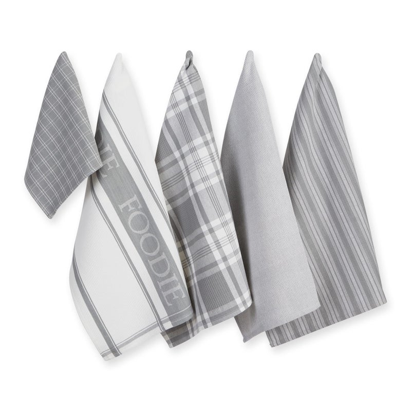 DII Everyday Collection Foodie Kitchen Set Dishtowel  Dishcloth Light Gray 5 Piece