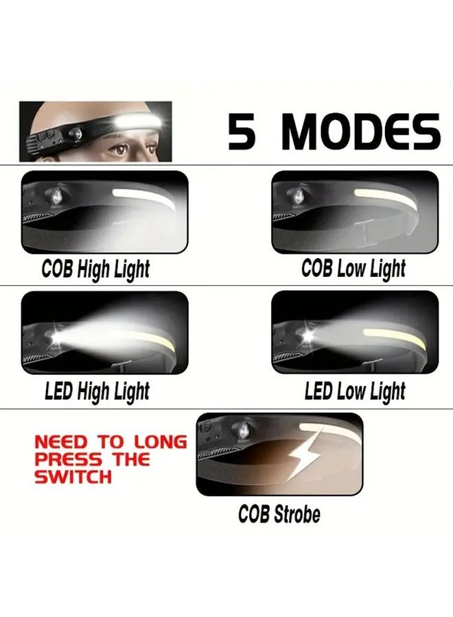 Motion Sensor USB Rechargeable COB LED Headlamp 1pc Outdoor Camping Fishing Light - Image 3