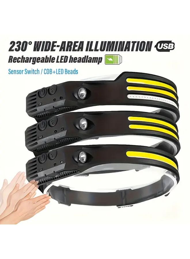 Motion Sensor USB Rechargeable COB LED Headlamp 1pc Outdoor Camping Fishing Light - Image 2