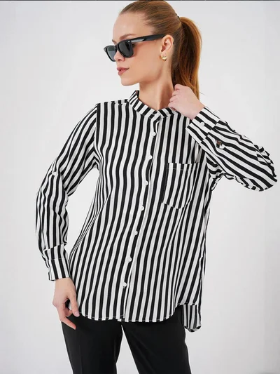 BIG DART BDART Striped Button-Up Long Sleeve Shirt with Pocket