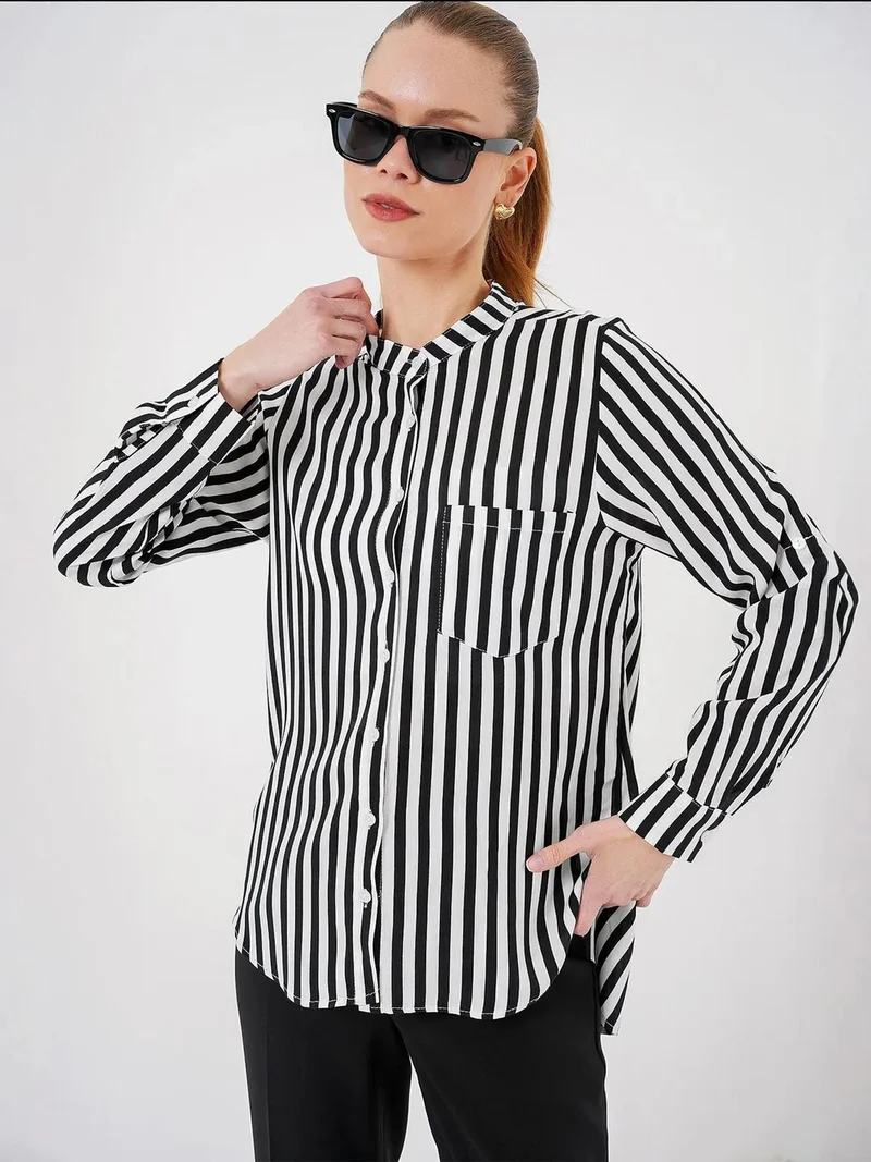 BIG DART BDART Striped Button-Up Long Sleeve Shirt with Pocket