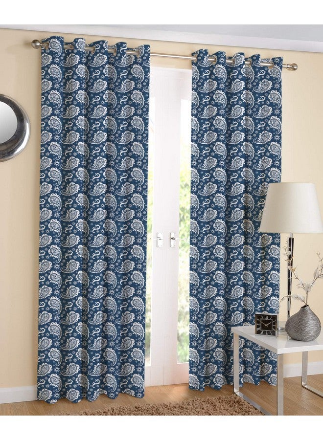 AIRWILL Cotton Paisley Grommet Eyelet Door Curtain, 4 X 7 Ft, Blue, Pack of 2, Grommets(Eyelet) - Blackout