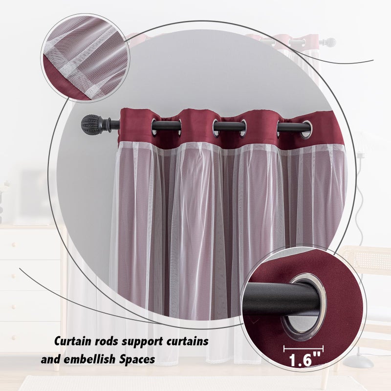 Anytime Home Curtains Blackout and Sheer Layered Solid Window Curtain Panel Pair with Grommet Top, 52Wx63L,Wine Red - Image 3