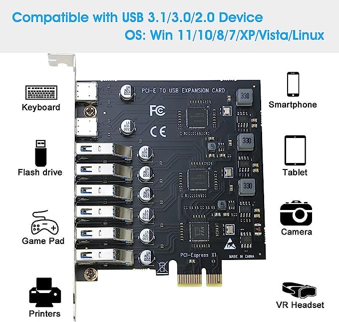 SaiRetail.Com USB3.0 PCIe Card, PCI-e to 2 Port USB Type C + 6 Port USB 3.0 Internal Expansion Card 5 Gbps - Image 5