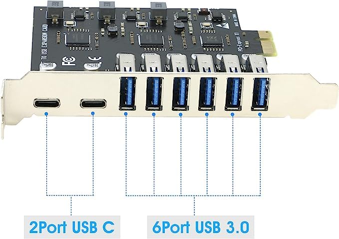 SaiRetail.Com USB3.0 PCIe Card, PCI-e to 2 Port USB Type C + 6 Port USB 3.0 Internal Expansion Card 5 Gbps - Image 3