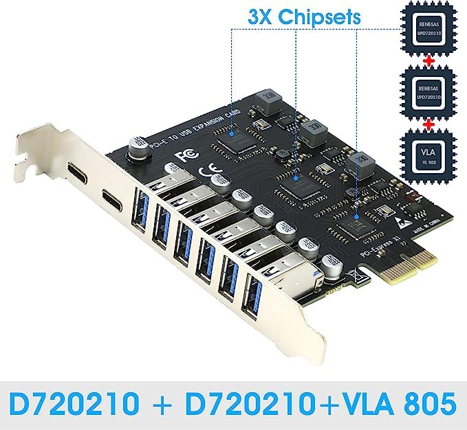 SaiRetail.Com USB3.0 PCIe Card, PCI-e to 2 Port USB Type C + 6 Port USB 3.0 Internal Expansion Card 5 Gbps - Image 4