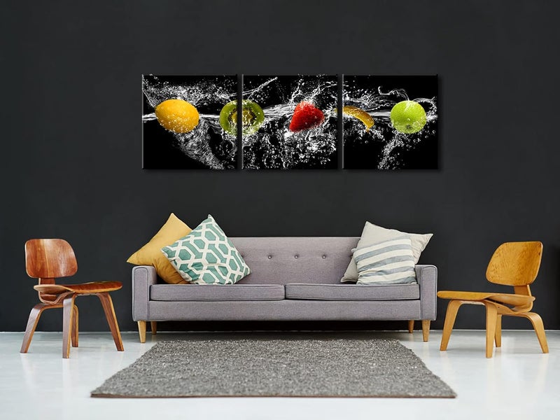 Pyradecor Dancing Fruit Large Modern Landscape Artwork 3 Piece Gallery Wrapped Giclee Canvas Prints Black Pictures Paintings on Canvas Wall Art for Living Room Kitchen Home Decorations L - Image 2