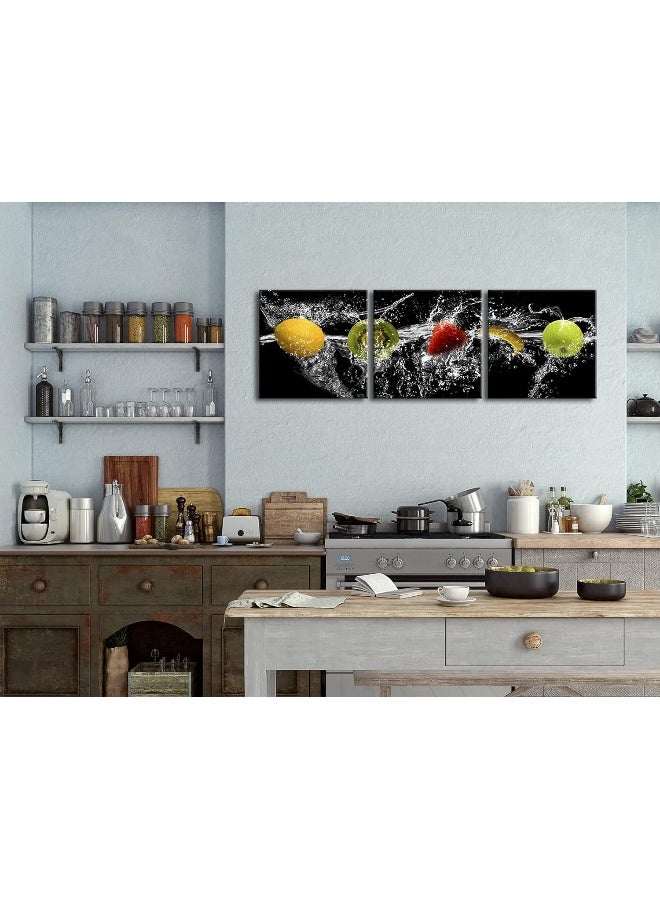 Pyradecor Dancing Fruit Large Modern Landscape Artwork 3 Piece Gallery Wrapped Giclee Canvas Prints Black Pictures Paintings on Canvas Wall Art for Living Room Kitchen Home Decorations L - Image 3