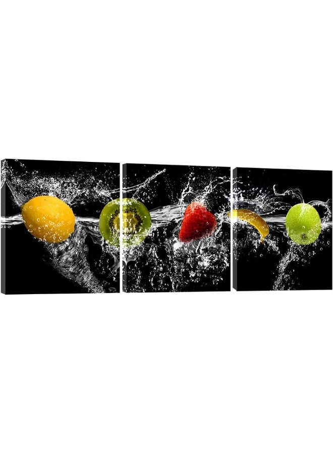 Pyradecor Dancing Fruit Large Modern Landscape Artwork 3 Piece Gallery Wrapped Giclee Canvas Prints Black Pictures Paintings on Canvas Wall Art for Living Room Kitchen Home Decorations L - Image 1