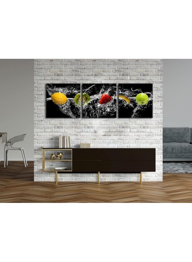 Pyradecor Dancing Fruit Large Modern Landscape Artwork 3 Piece Gallery Wrapped Giclee Canvas Prints Black Pictures Paintings on Canvas Wall Art for Living Room Kitchen Home Decorations L - Image 5