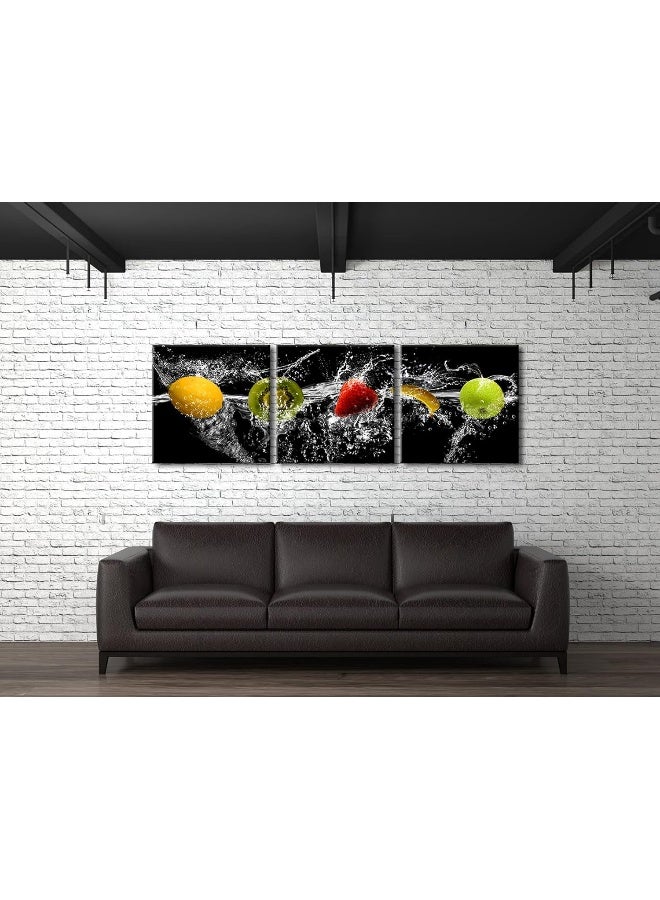 Pyradecor Dancing Fruit Large Modern Landscape Artwork 3 Piece Gallery Wrapped Giclee Canvas Prints Black Pictures Paintings on Canvas Wall Art for Living Room Kitchen Home Decorations L - Image 4
