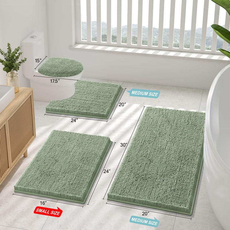 Smiry Luxury Chenille Bathroom Rugs 30x20, Extra Soft and Absorbent Shaggy Bath Mat, Machine Washable, Non-Slip Plush Carpet Runner for Tub, Shower, and Floor, Home Decor Accessories, Sage Green - Image 2