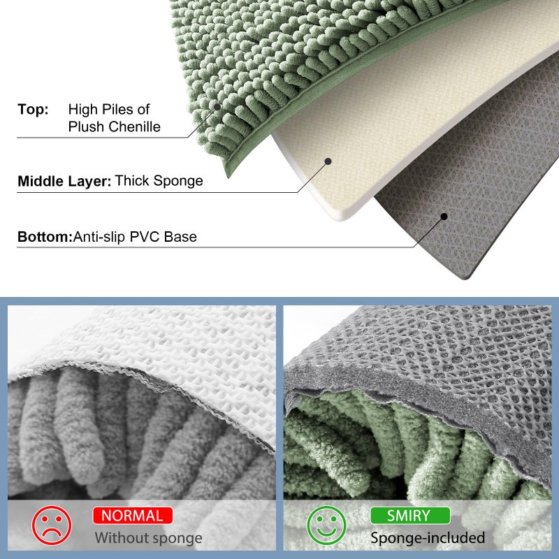 Smiry Luxury Chenille Bathroom Rugs 30x20, Extra Soft and Absorbent Shaggy Bath Mat, Machine Washable, Non-Slip Plush Carpet Runner for Tub, Shower, and Floor, Home Decor Accessories, Sage Green - Image 5