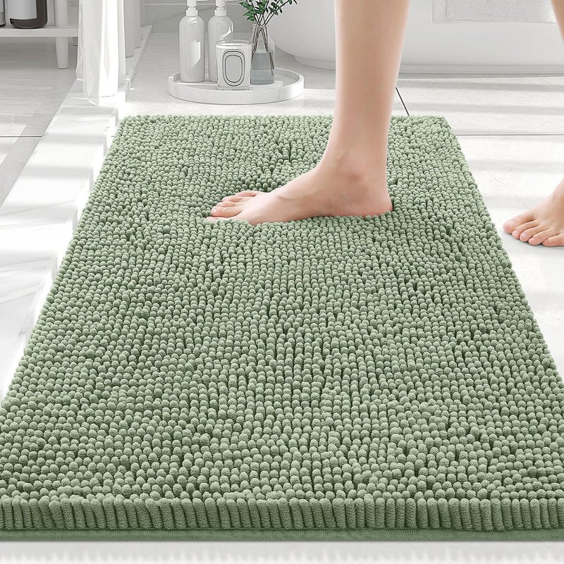 Smiry Luxury Chenille Bathroom Rugs 30x20, Extra Soft and Absorbent Shaggy Bath Mat, Machine Washable, Non-Slip Plush Carpet Runner for Tub, Shower, and Floor, Home Decor Accessories, Sage Green - Image 1