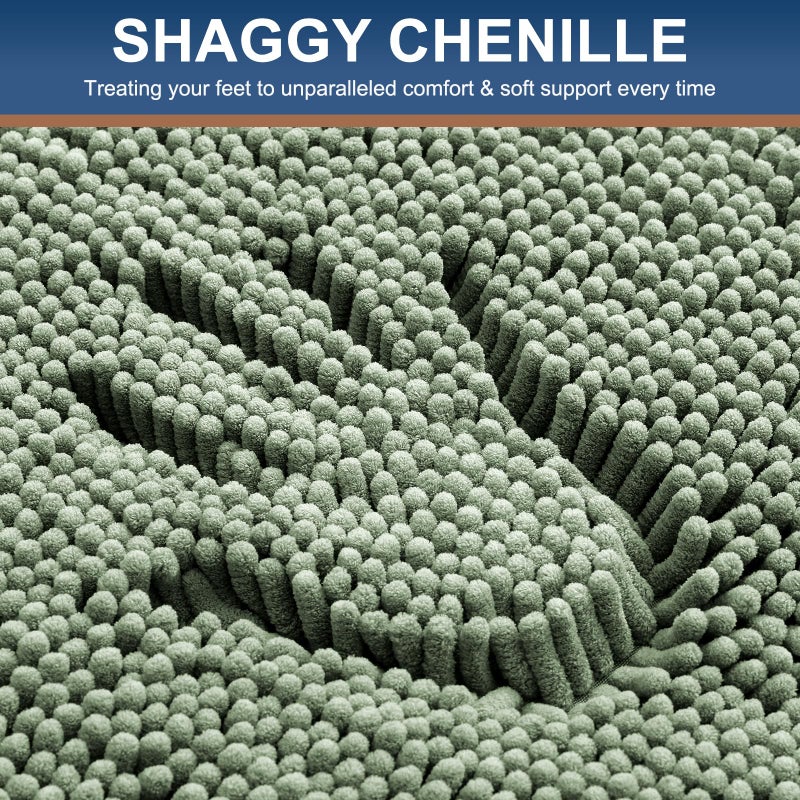 Smiry Luxury Chenille Bathroom Rugs 30x20, Extra Soft and Absorbent Shaggy Bath Mat, Machine Washable, Non-Slip Plush Carpet Runner for Tub, Shower, and Floor, Home Decor Accessories, Sage Green - Image 3