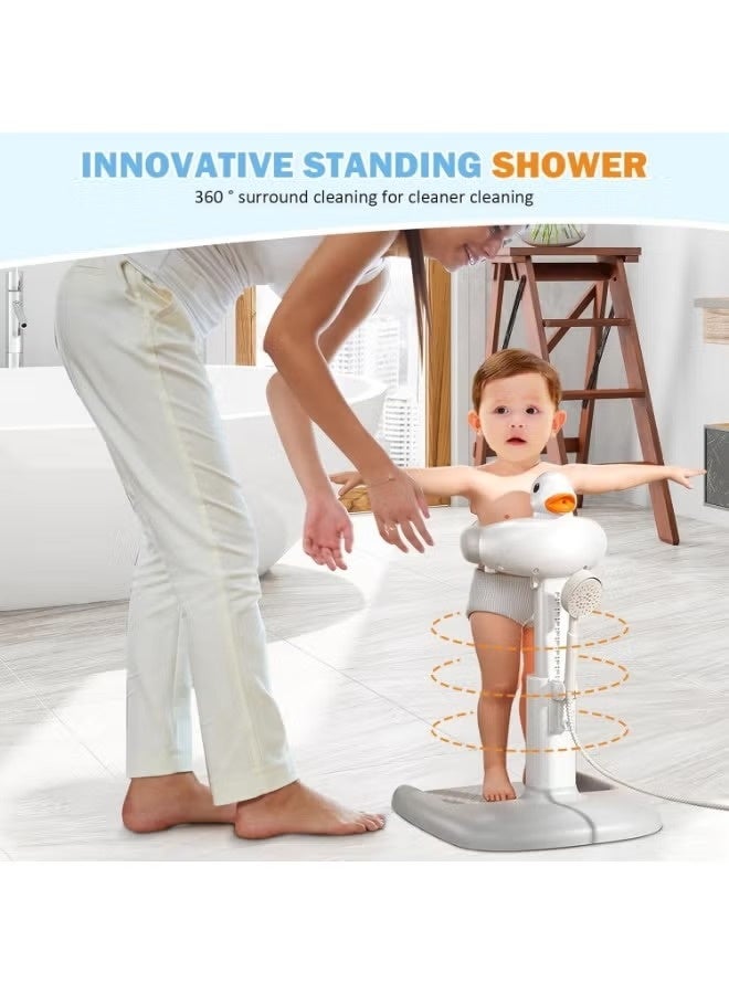 متجر سهل حامل استحمام للأطفال مع كرسي صغير، محطة استحمام على شكل بطة قابلة لتعديل الارتفاع بقاعدة مانعة للانزلاق، مساعد استحمام محمول، حامل استحمام ذكي على شكل برج عناق لتدفق المياه، قابل للطي، حامل استحمام على شكل دب لطيف للأطفال الرضع والصغار - Image 3