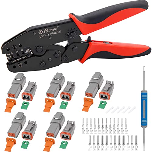 JRready ST6339 Deutsch DT Connector 2 Pin with Deutsch Crimp ToolACTLY16DT 2 Pin Gray DT Connector5 sets Size 16 Stamped Contacts 1418AWG - Image 1