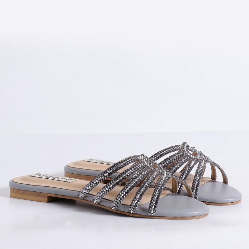 Crystalicious Warm Handcrafted Women Flats Sparkly Embellished Sandals For Work, Party Wedding - Image 3